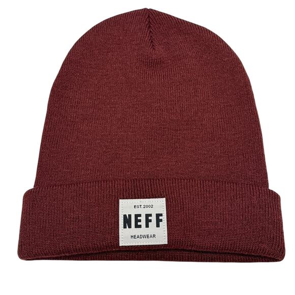 Neff Beanie Unisex‎ OS Logo Burgundy Knit Patch Winter Cuffed NEW - Picture 9 of 9